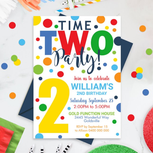 Segundo aniversário de Convite de Aniversário de 2 (Time TWO Party 2nd Birthday Invitation)