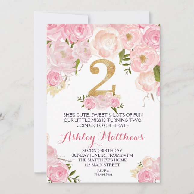 segundo aniversário segundo belo convite oral, (Frente)