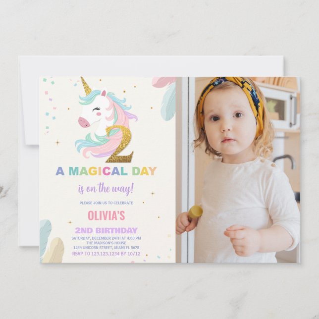 segundo aniversário Unicorn Convite de Aniversário (Frente)