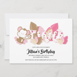 Segundo Convite de aniversário de Macaco Rosa