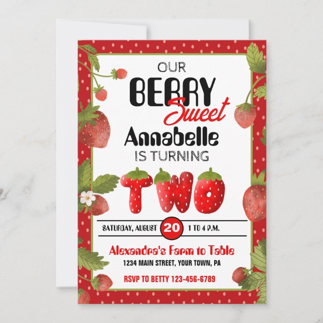 Segundo Convite de aniversário de Morango (Frente)