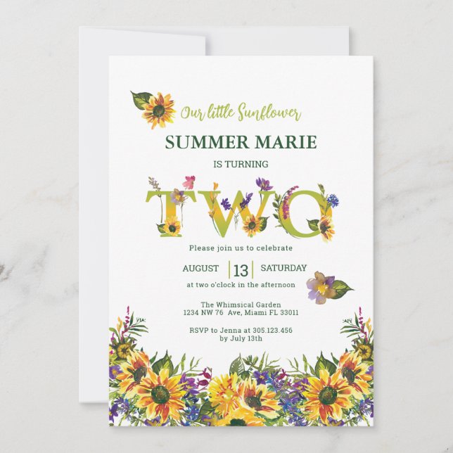 Segundo Convite de Aniversário do Sunflower (Frente)