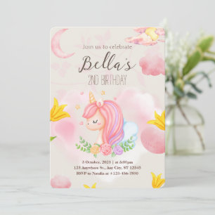 Segundo Convite de Aniversário do Unicórnio Rosa