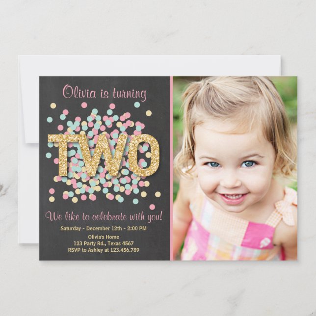 Segundo Convite De Aniversário Menina Dourada Rosa (Frente)