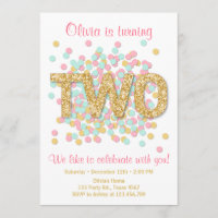 Segundo Convite de Aniversário Menina Dourada Rosa