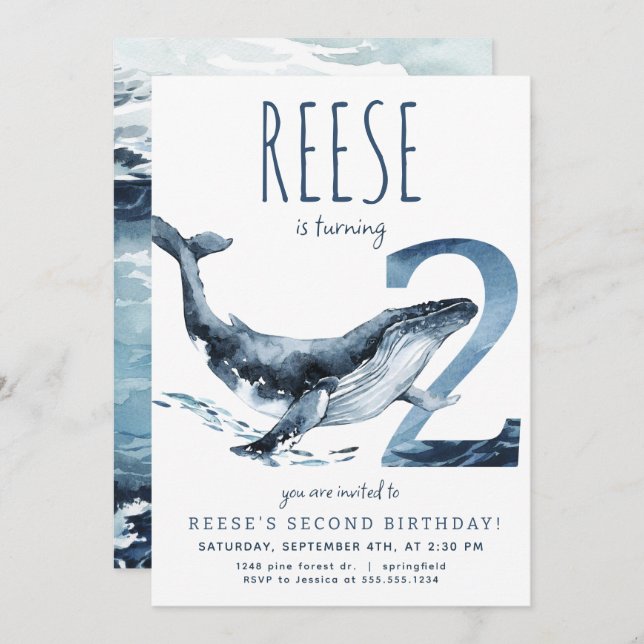 Segundo Convite de Aniversário para Baleias (Frente/Verso)