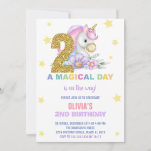 segundo Floral Unicorn - Convites de Aniversário