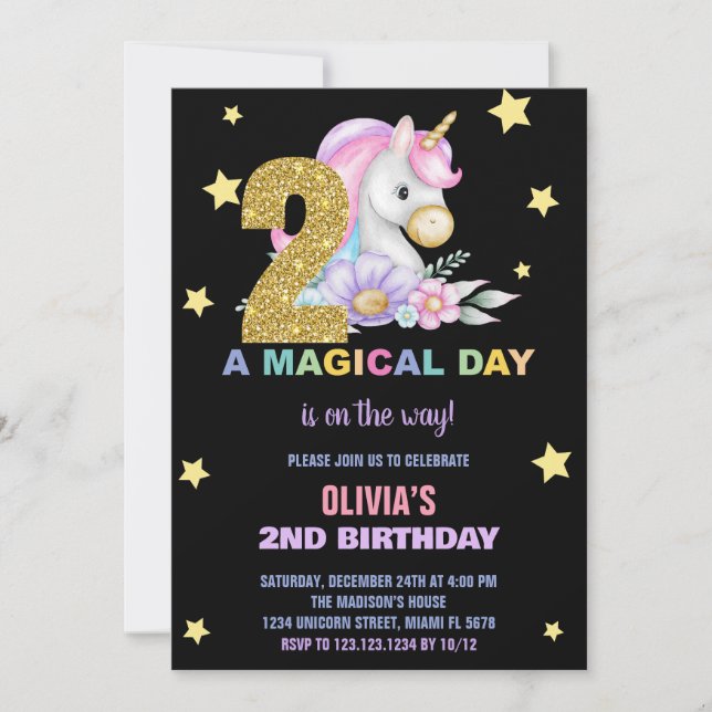 segundo Floral Unicorn - Convites de Aniversário (Frente)