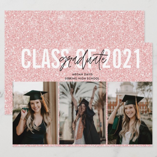 Segundo grau Graduação Cor-de-Rosa Três Foto (Frente/Verso)