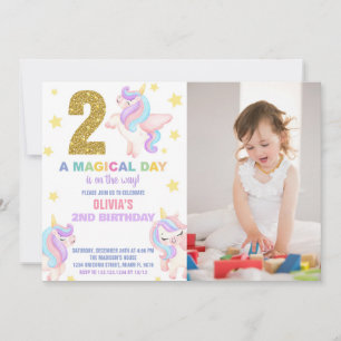 segundo Rainbow Unicorn Aniversário Convites com f