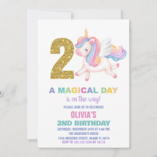 segundo Rainbow Unicorn - Convites de Aniversário
