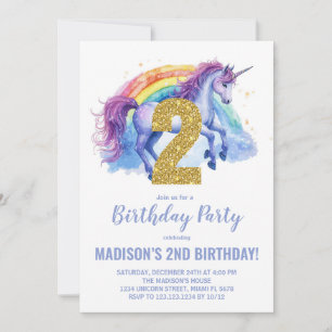 segundo Rainbow Unicorn - Convites de Aniversário