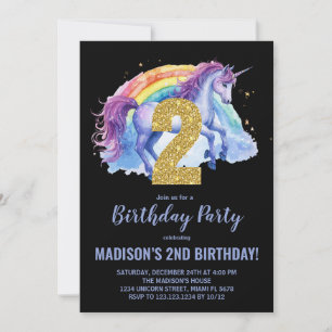 segundo Rainbow Unicorn - Convites de Aniversário