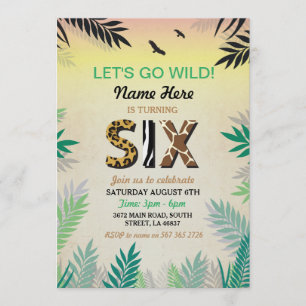 SEIS Convite para a Festa de aniversário Safari Z
