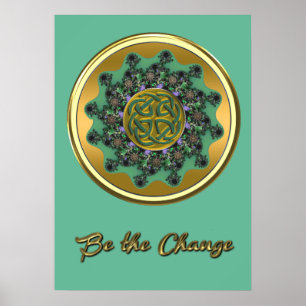 Seja a Mudança Verde Dourada Celtic Mandala Poster