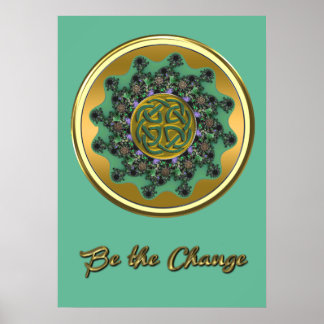 Seja a Mudança Verde Dourada Celtic Mandala Poster