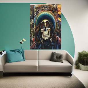 Seja feliz Caveira   AI Art Poster