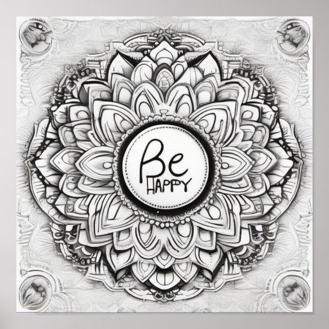 Seja Feliz Mandala patten poster (Frente)