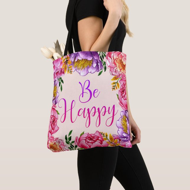 Seja feliz Peony Tote Bag (Close Up)