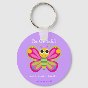 "Seja Grateful" Chaveiro de borboleta