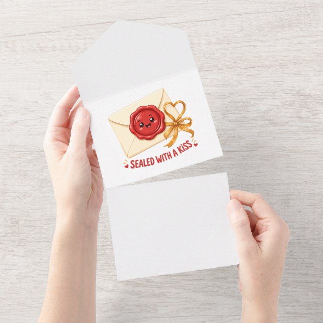 Selado Com Um Beijo Design de Carta de Amor Fofo (Aba destacável)
