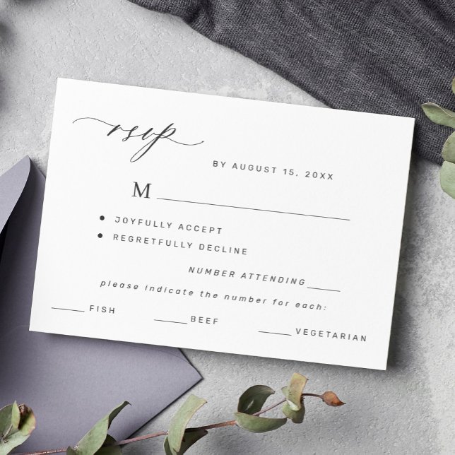 Seleção de menu branco e preto elegante rsvp de ca (Criador carregado)