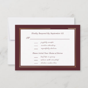 Seleção de Menu RSVP Mínimo Escuro Burgundy Dourad