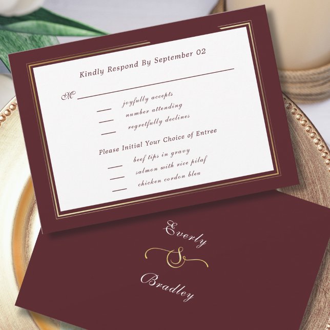 Seleção de Menu RSVP Mínimo Escuro Burgundy Dourad (Criador carregado)
