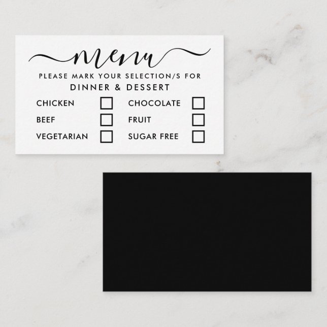 Seleção Moderna de Menu de Script Simples Preto e  (Frente/Verso)