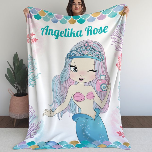 Selfie Sereia com cobertor de recifes de coral par (Selfie Mermaid with Coral Reef Blanket for Girls (L))