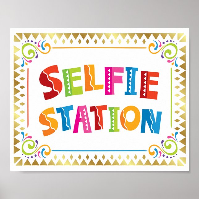 SELFIE STATION Fiesta Party Sign Impressão (Frente)