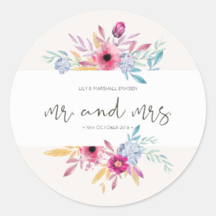 Selo de Adesivo de Casamento Floral Elegante Sr. &