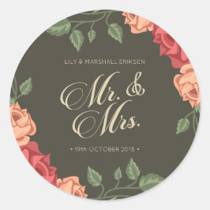 Selo de Adesivo de Casamento Floral Elegante Sr e