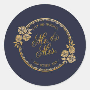 Selo de Adesivo de Casamento Personalizado em Ouro
