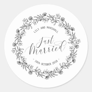 Selo de Adesivo Floral Personalizado Casamento