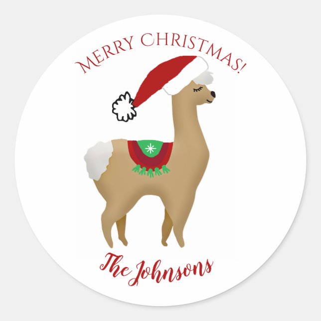 Selo de Envelope Adesivo de Natal de Alpaca Redond (Frente)