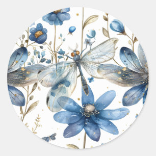 Selo de Envelope Adesivo Libélula Floral Azul