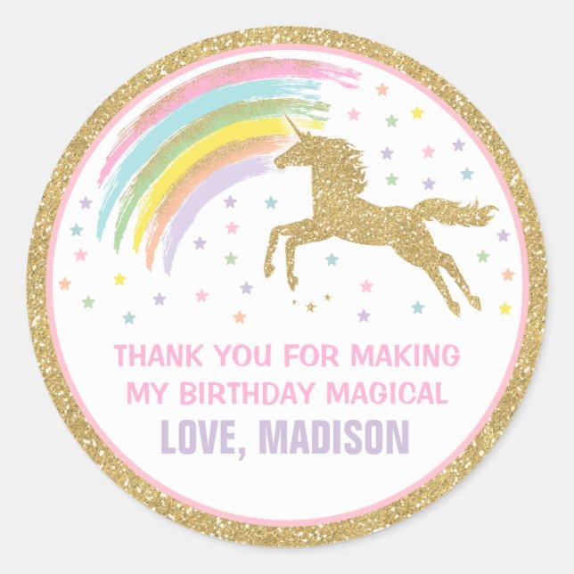 Selo do Adesivo Marca de Favor do Unicorn Pink e d (Frente)
