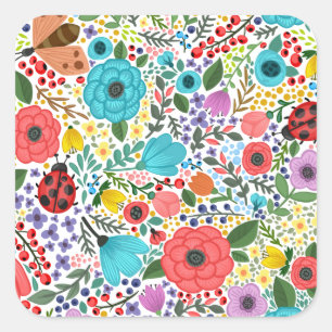 Selo floral doce e colorido da etiqueta de Ditsy