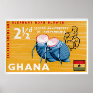Selo Postal Vintage da Gana com Impressão de Tambo