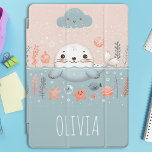 Selo Whimsical Pup no Mar<br><div class="desc">Um filhote de foca fofo e divertido personalizado debaixo da neve no mar, com uma nuvem adorável sorridente, e alguma vida marinha.</div>