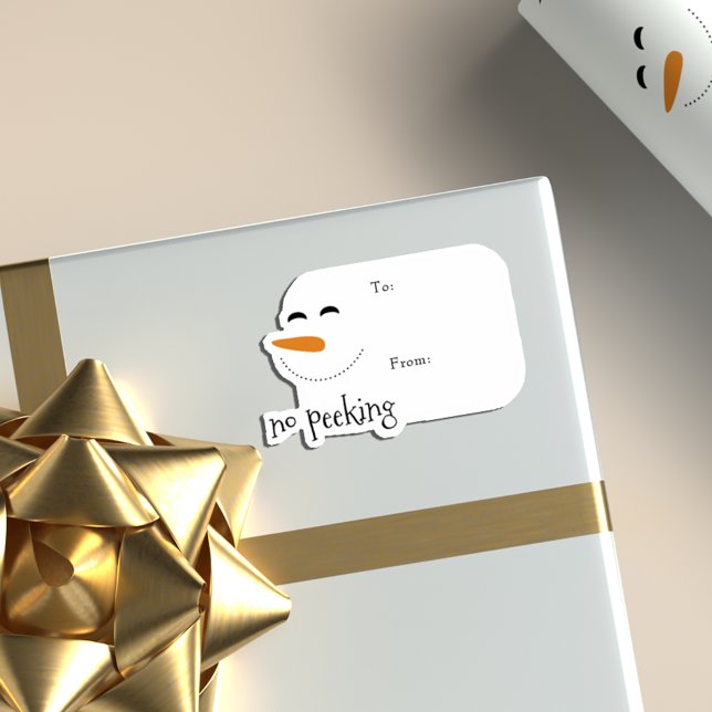 Sem Etiqueta de Presente de Natal de Pequim (No Peeking Snowman Christmas Gift Tag Sticker)