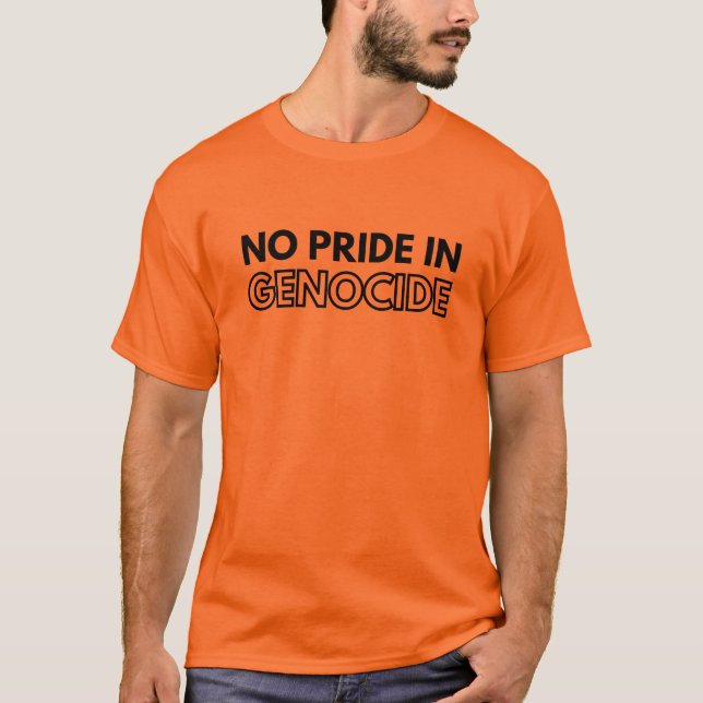 Sem Orgulho no Genocídio - Camisa do Dia Laranja 2 (Frente)