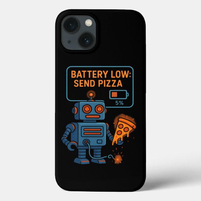 Send Pizza Robot Battery 5% Gaming Foodie Funny (Verso)