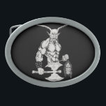 Senhor fivela de cinto da cabra<br><div class="desc">Baphomet,  nesta versão é anthropomorphised e guardarando a cabeça decapitada de seu inimigo.</div>