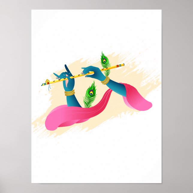 Senhor poster Krishna, jogando bansuri (Frente)