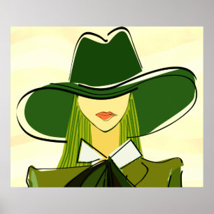 Senhora à moda no verde com o poster da forma do