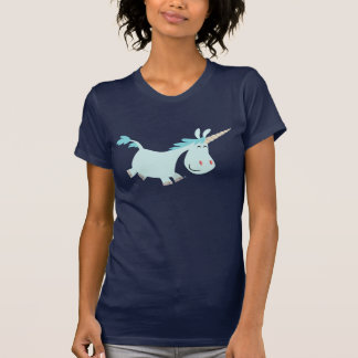 Senhora azul T-shirt do unicórnio dos desenhos