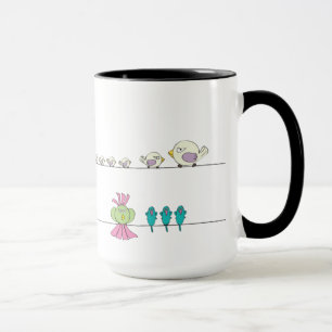 Senhora Biquini & pássaros em uma linha caneca