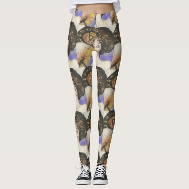 senhora com cogumelo marrom tom bege legging (Frente)